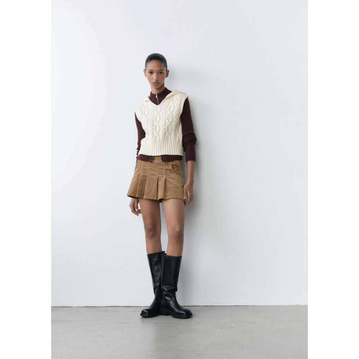 Chaqueta Punto Trenzado Capucha - Ecru