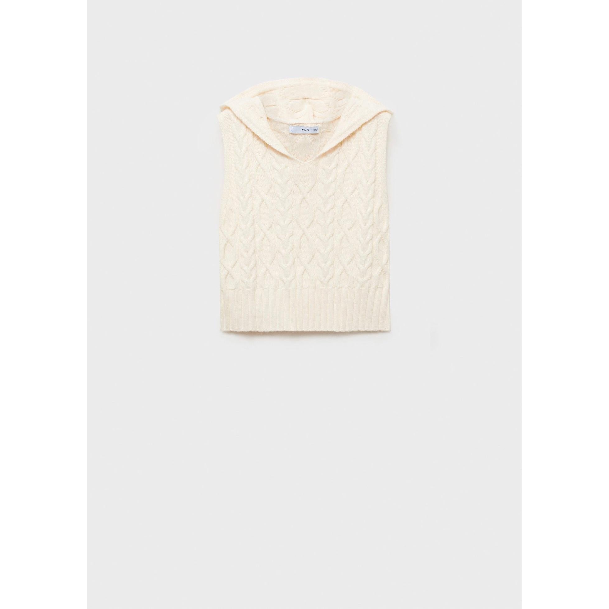 Chaqueta Punto Trenzado Capucha - Ecru