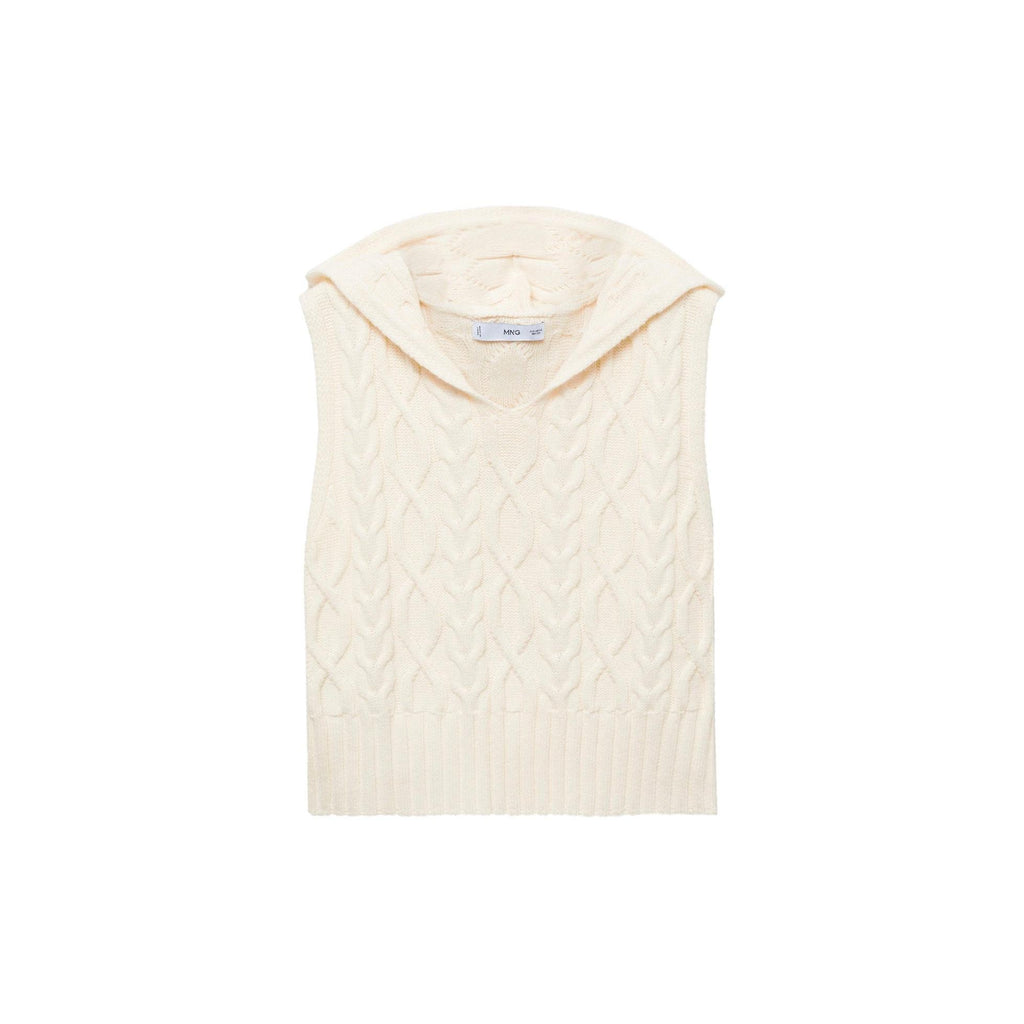 Chaqueta Punto Trenzado Capucha - Ecru