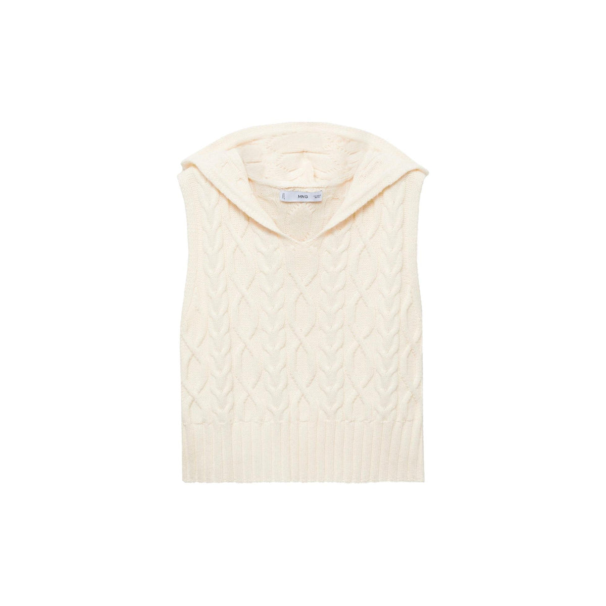 Chaqueta Punto Trenzado Capucha - Ecru