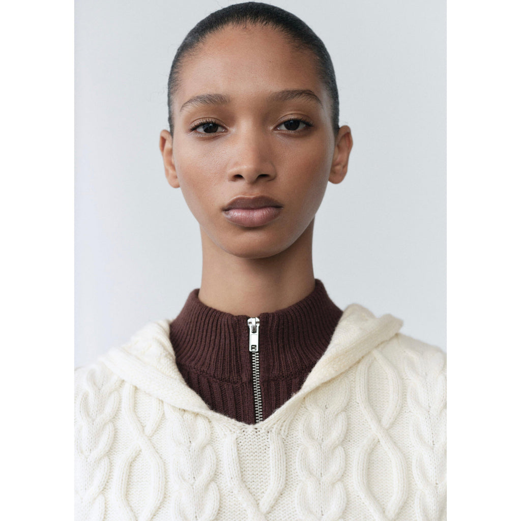 Chaqueta Punto Trenzado Capucha - Ecru