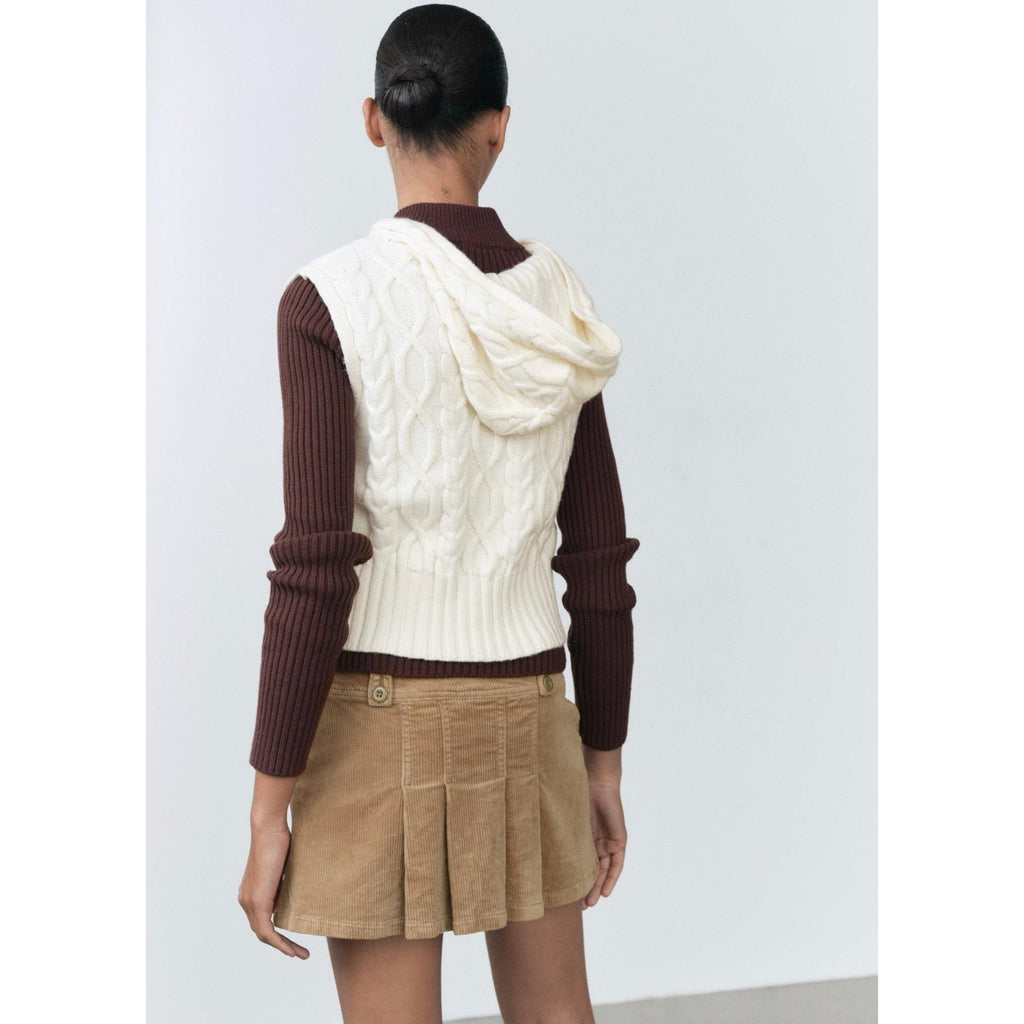 Chaqueta Punto Trenzado Capucha - Ecru