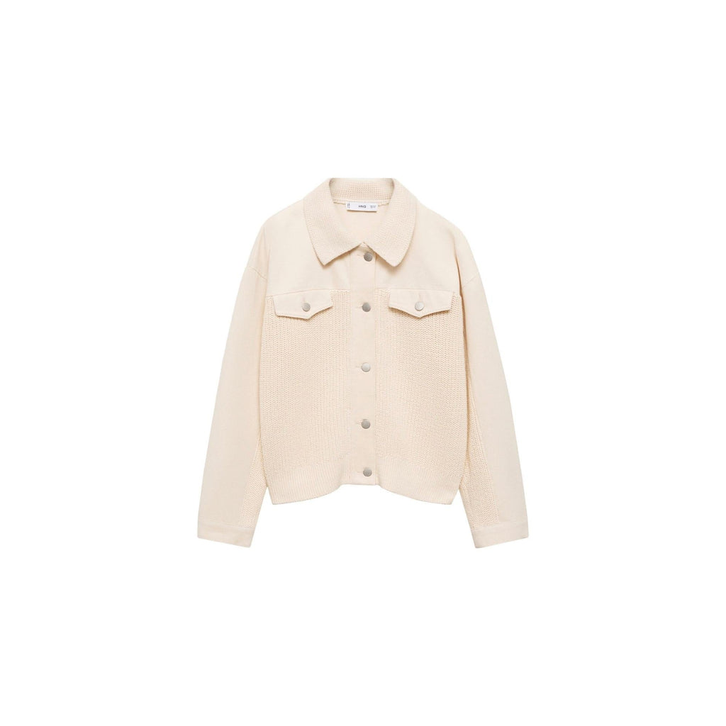 Strickblouson im Materialmix – Ecru
