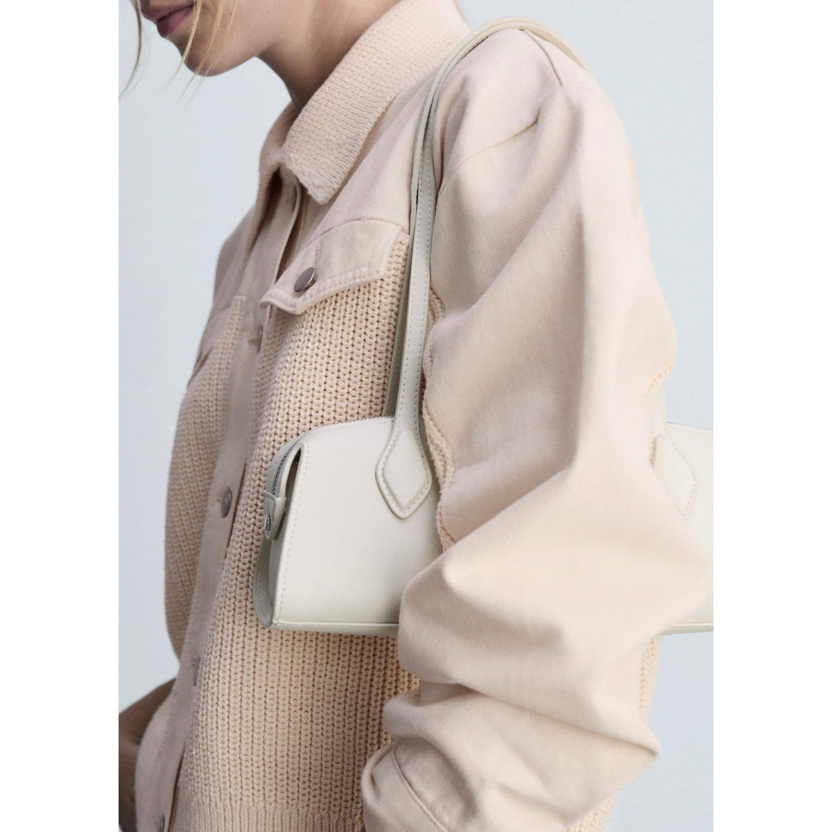 Strickblouson im Materialmix – Ecru
