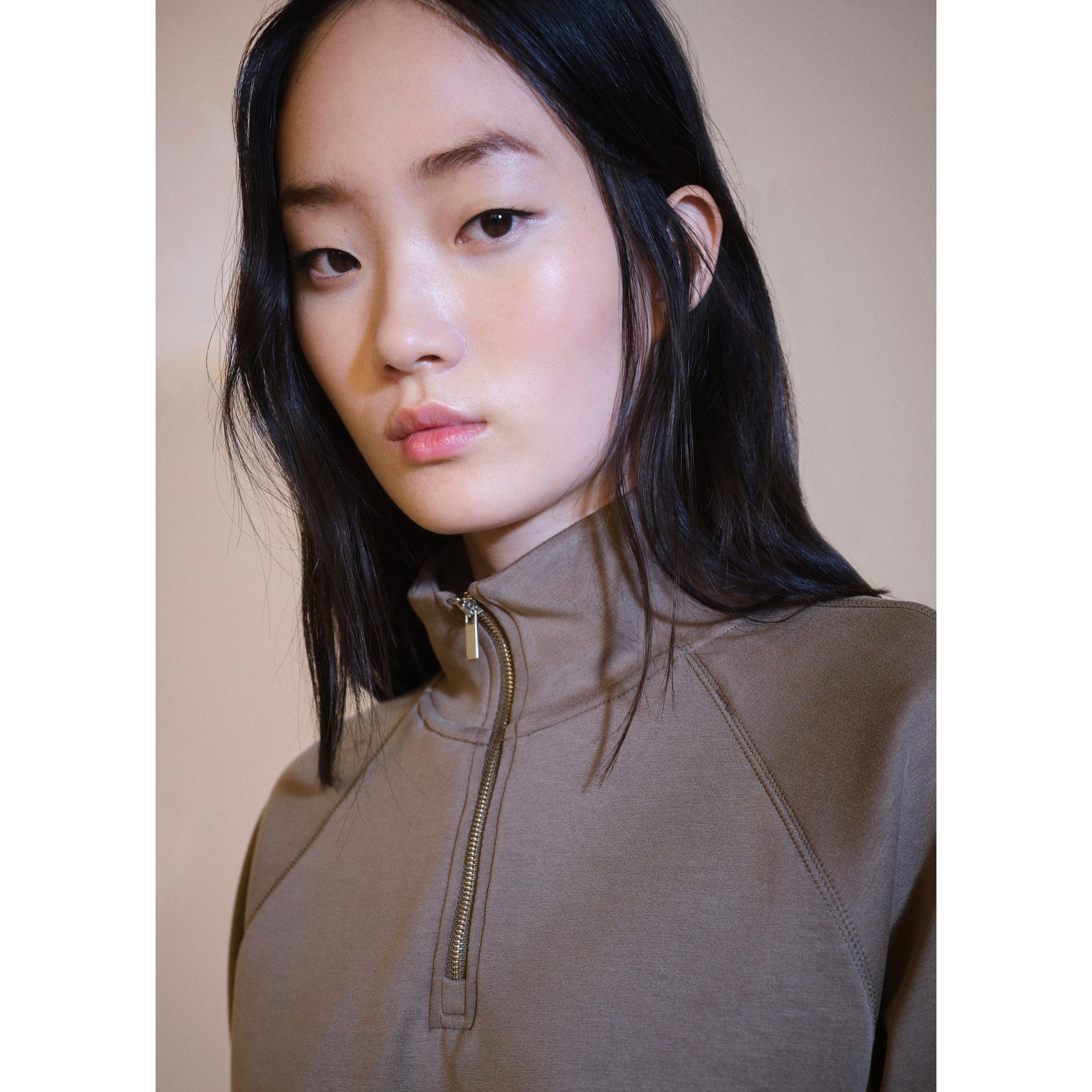 Sudadera de Cuello Subido con Cremallera - Medium Brown