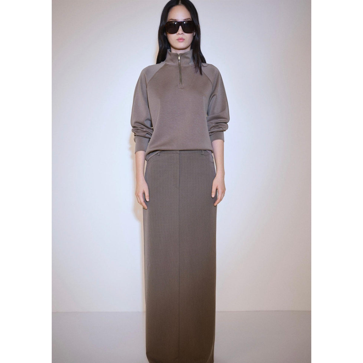 Sudadera de Cuello Subido con Cremallera - Medium Brown