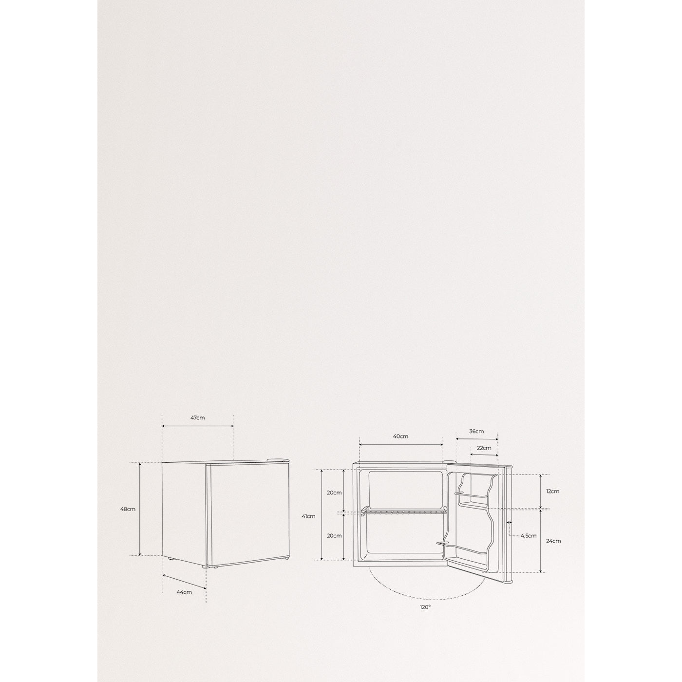 Fridge Minibar 43L - Mini Réfrigérateur Avec Porte Réversible - Blanc Cassé