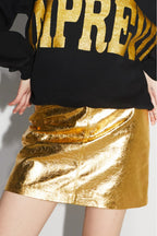 La Mini Jupe Stella Effet Cuir Métallisé Gold