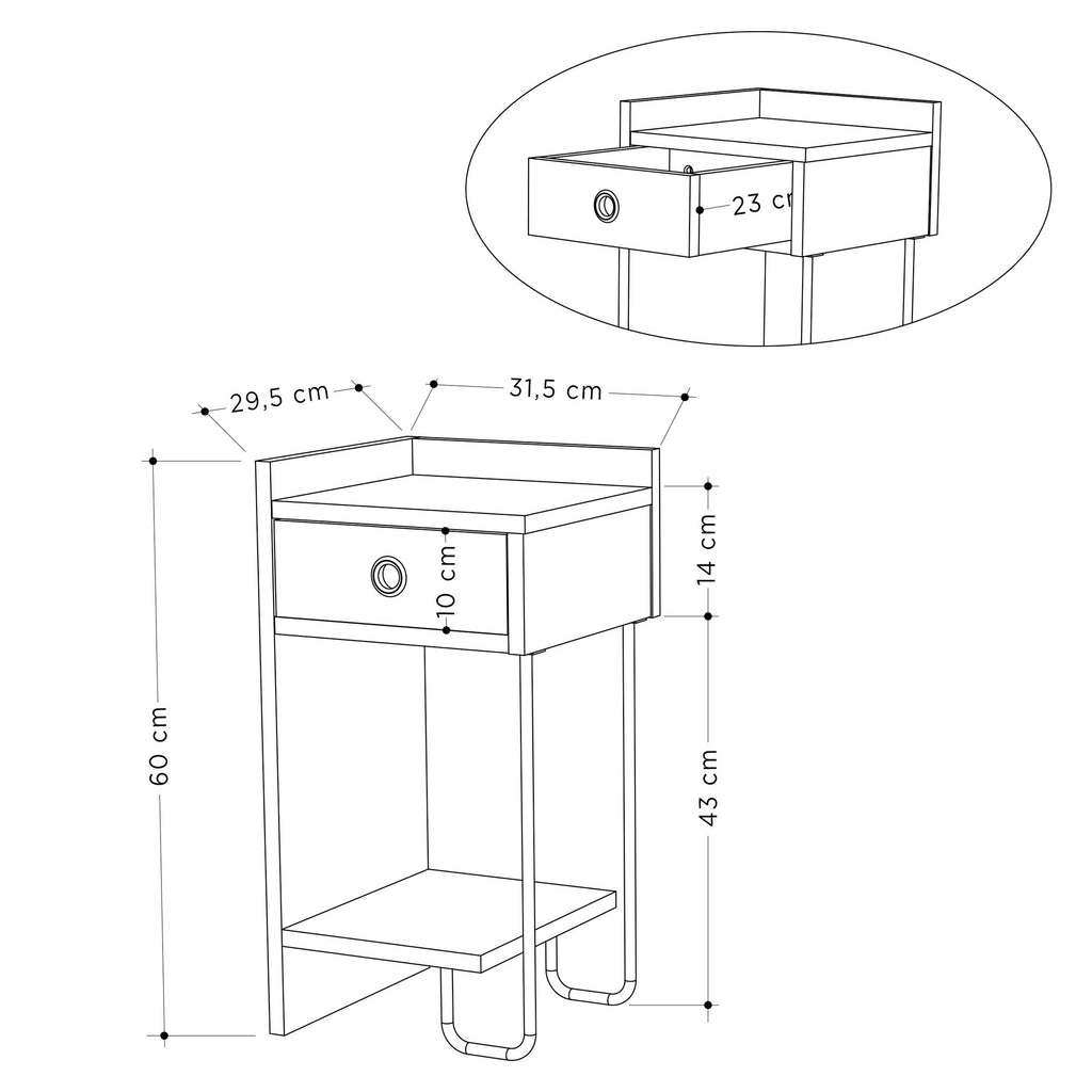 Sirius Left - Nightstand - Oak V2