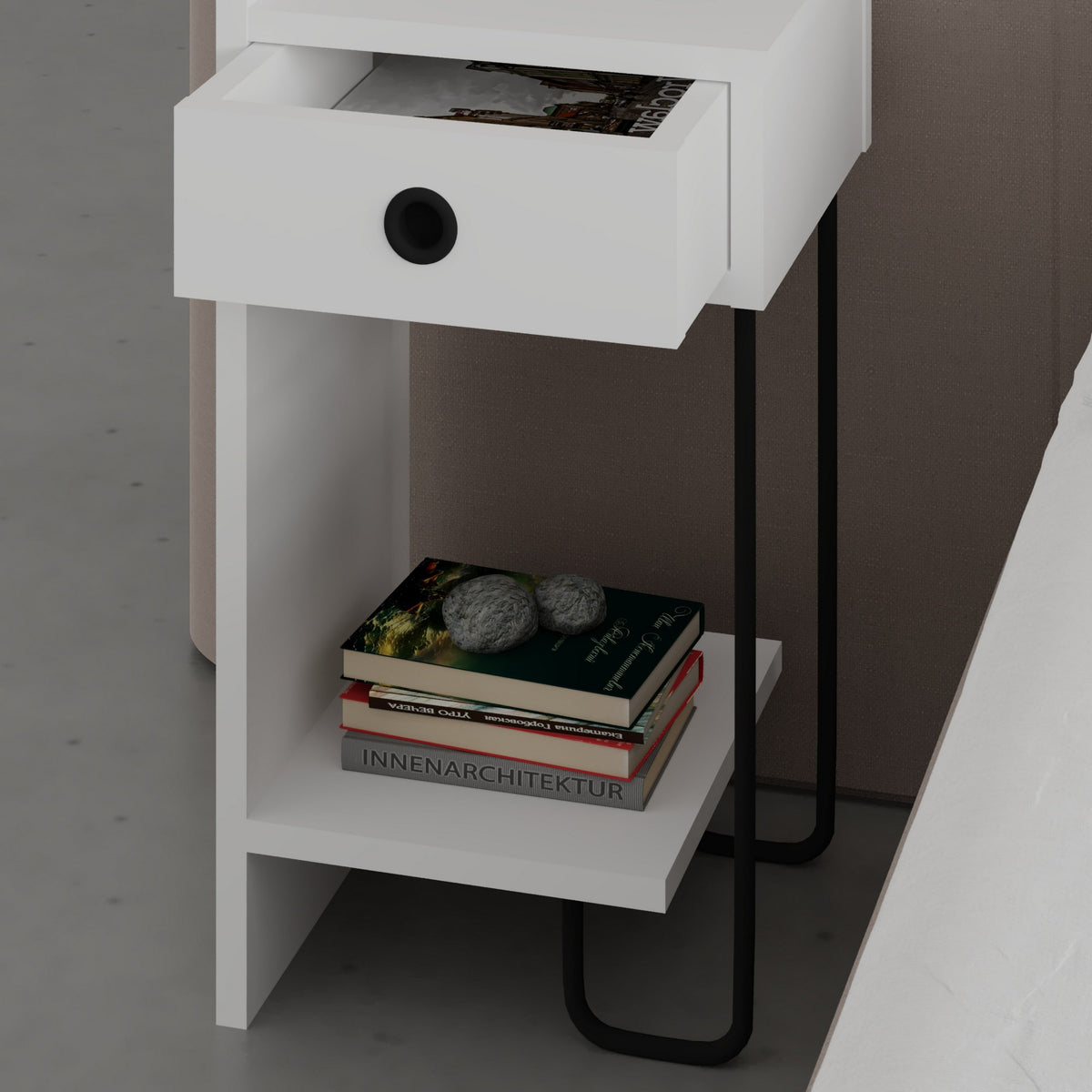 Sirius Left - Bedside Table - White V2