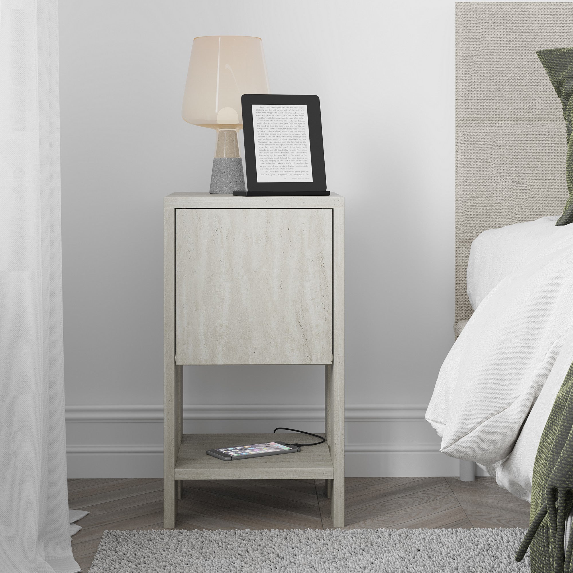 Ema - Bedside Table - Travertine