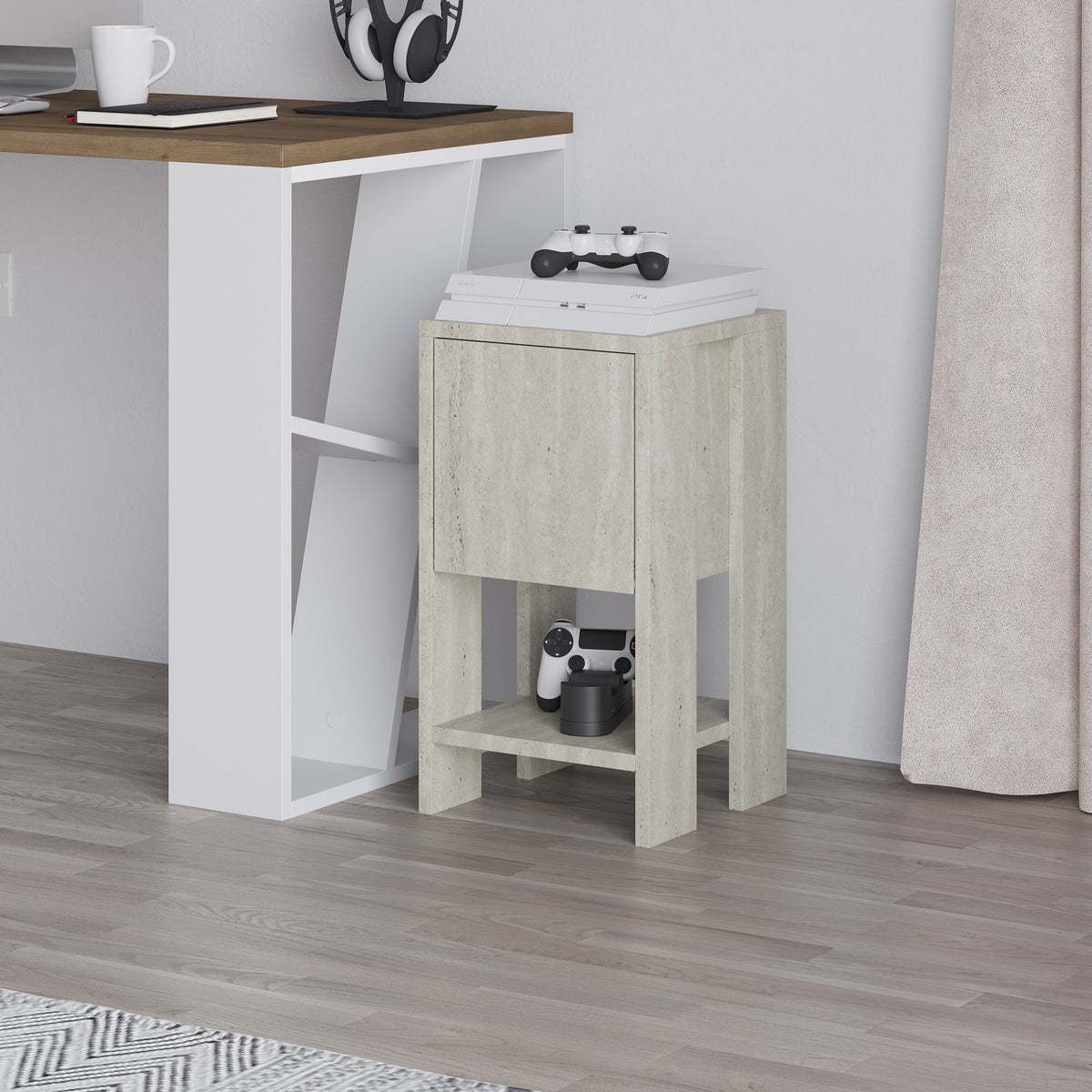 Ema - Bedside Table - Travertine