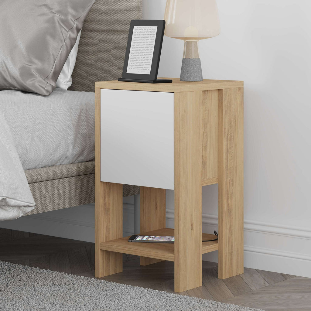 Ema - Bedside Table - Sapphire Oak/White