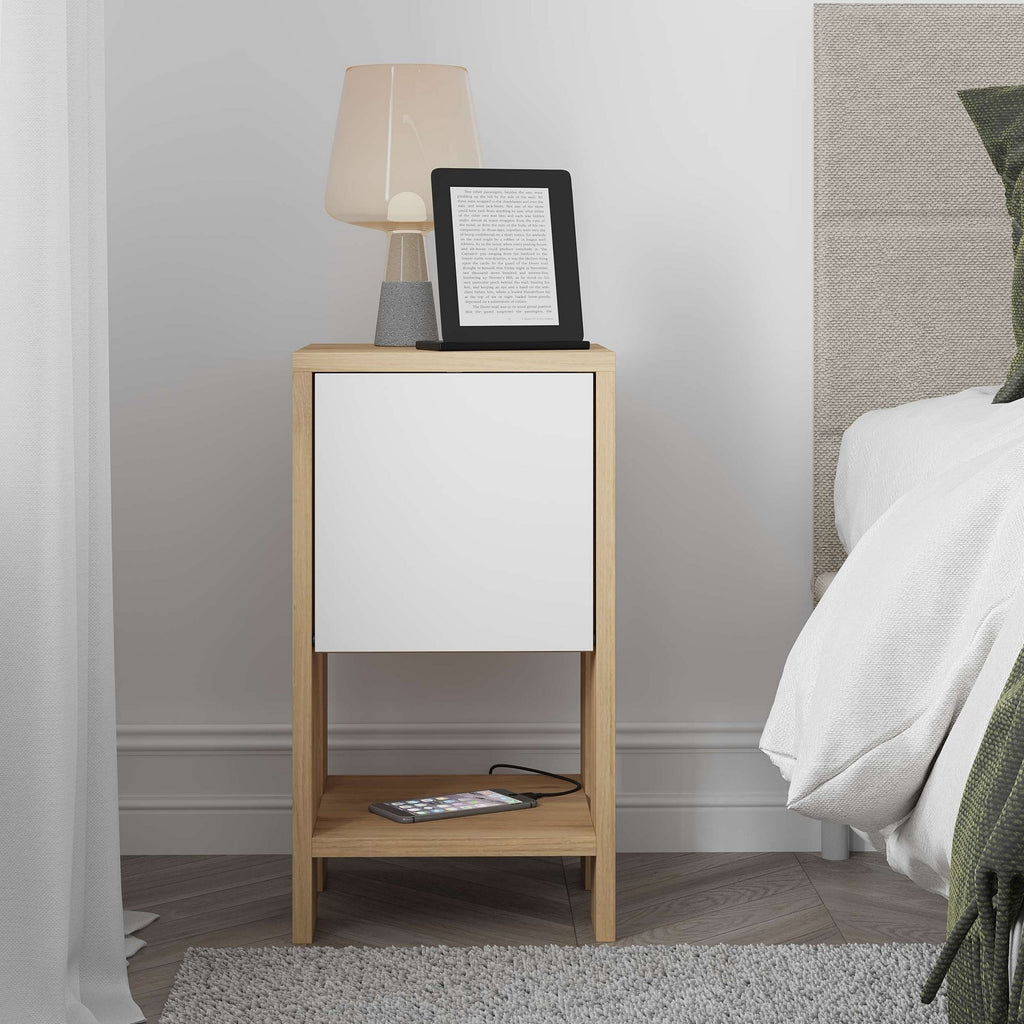 Ema - Bedside Table - Sapphire Oak/White