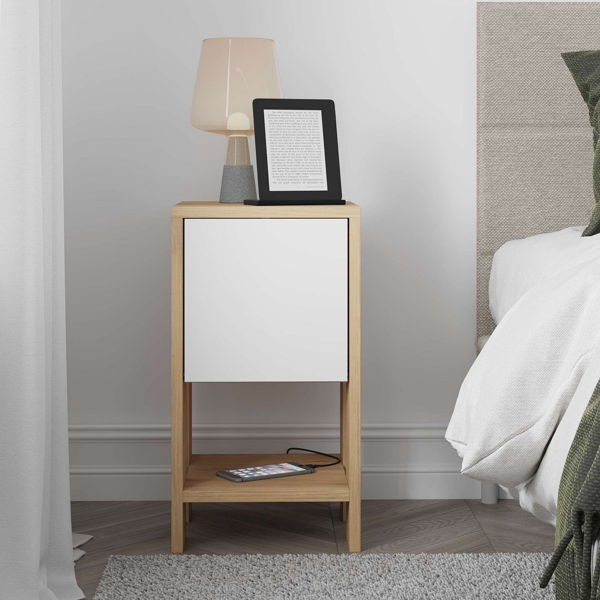 Ema - Bedside Table - Sapphire Oak/White