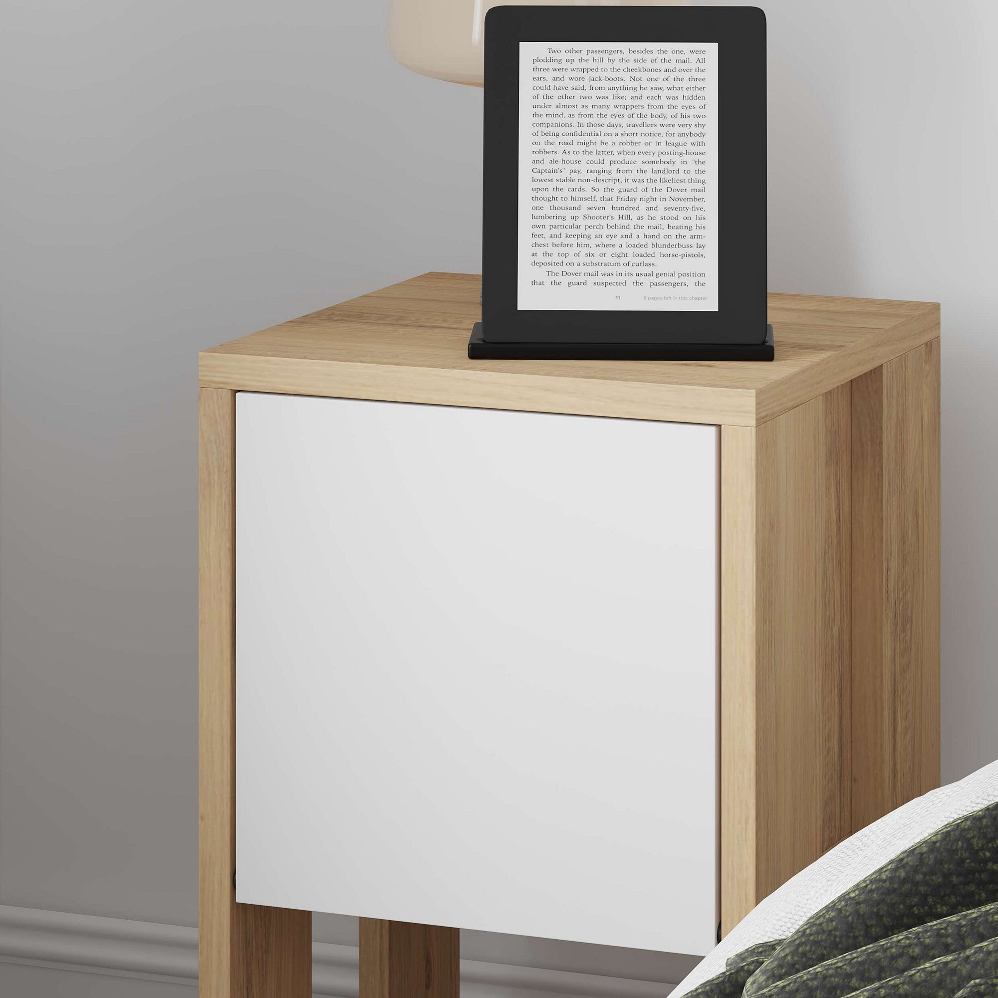 Ema - Bedside Table - Sapphire Oak/White