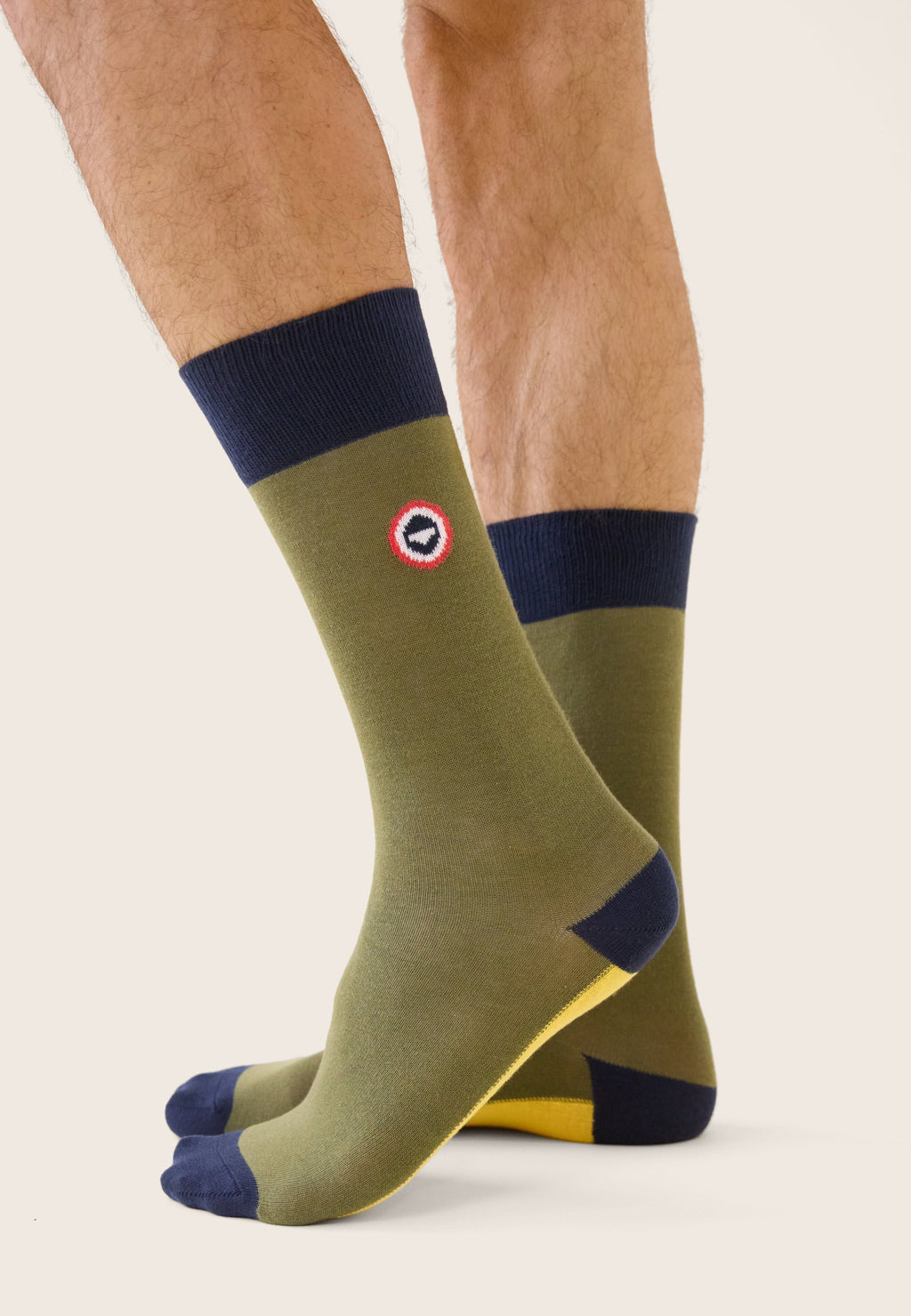 Calze a Mezza Gamba Fantasia Lucas Bloc - Navy Kaki Veronese Giallo Limone