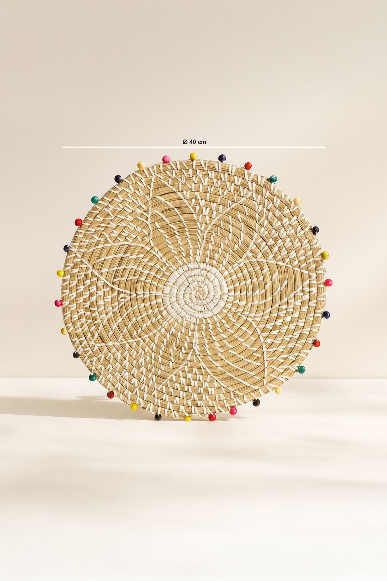 Milos - Cesta Decorativa De Algas Marinas Y Cuentas De Madera