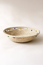 Milos - Decorative Basket In Seagrass And Wooden Beads