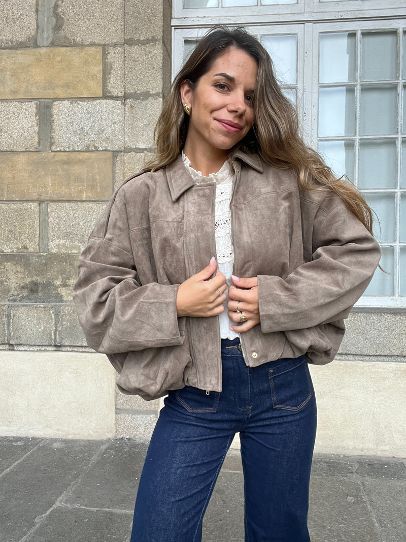 Veste Effet Suédine Léonie Taupe