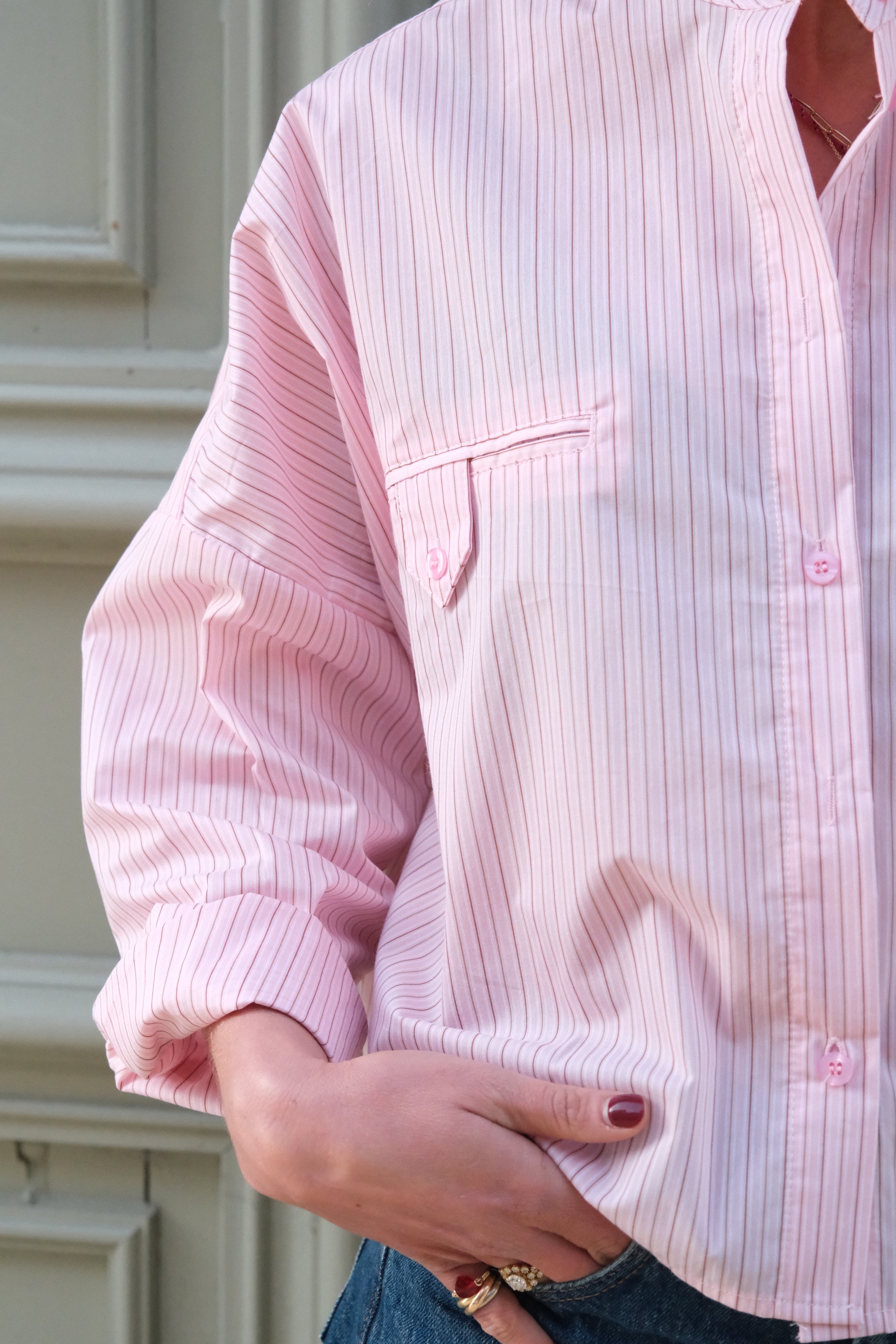 Blouse Astrid col mao rayure rose