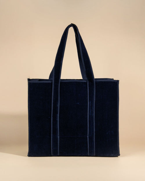 Sac Cabas Réversible Deepa - Velours Bleu Nuit