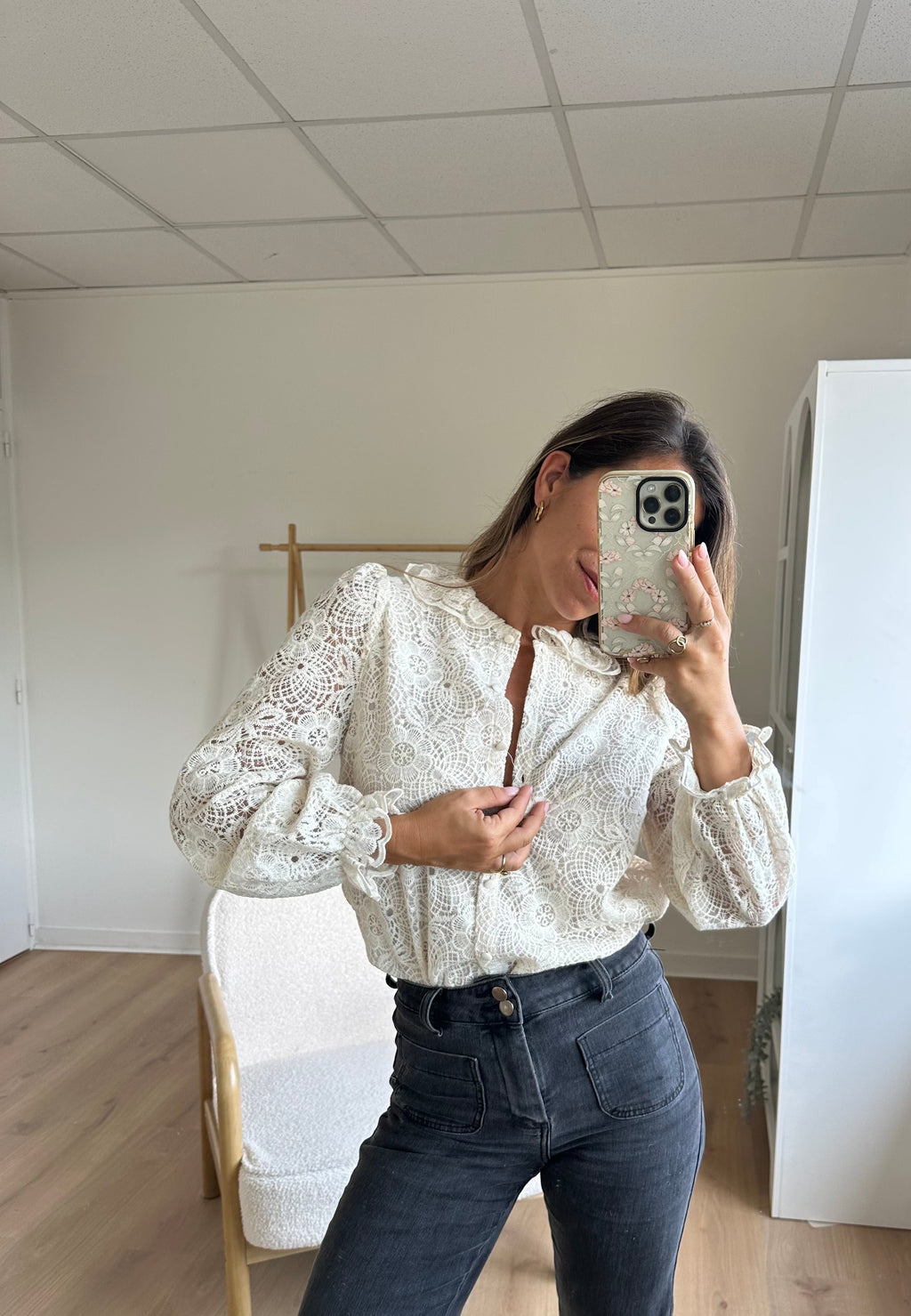 Blouse en dentelle écrue Rosa
