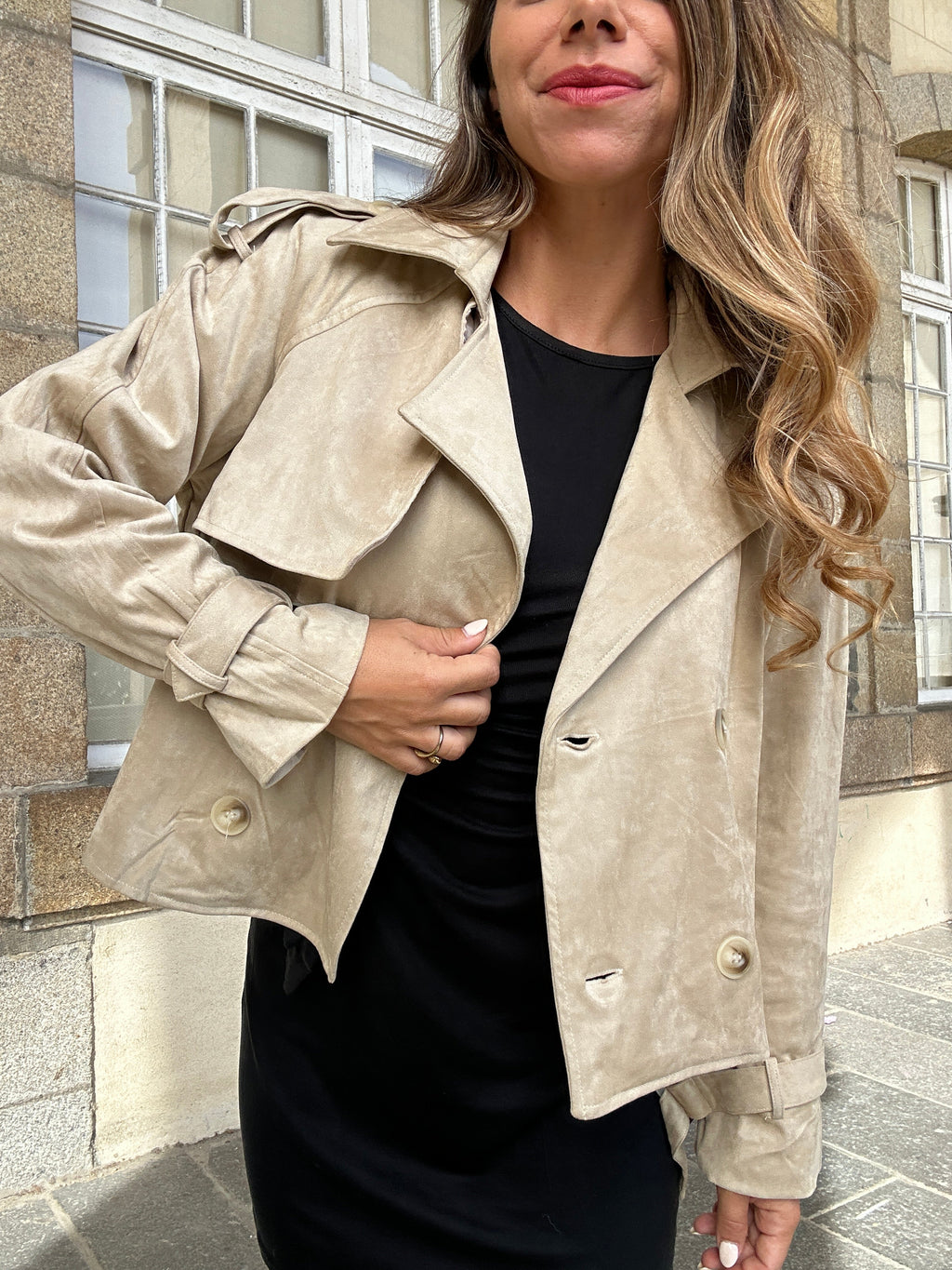 Chaqueta efecto antelina Jihane beige