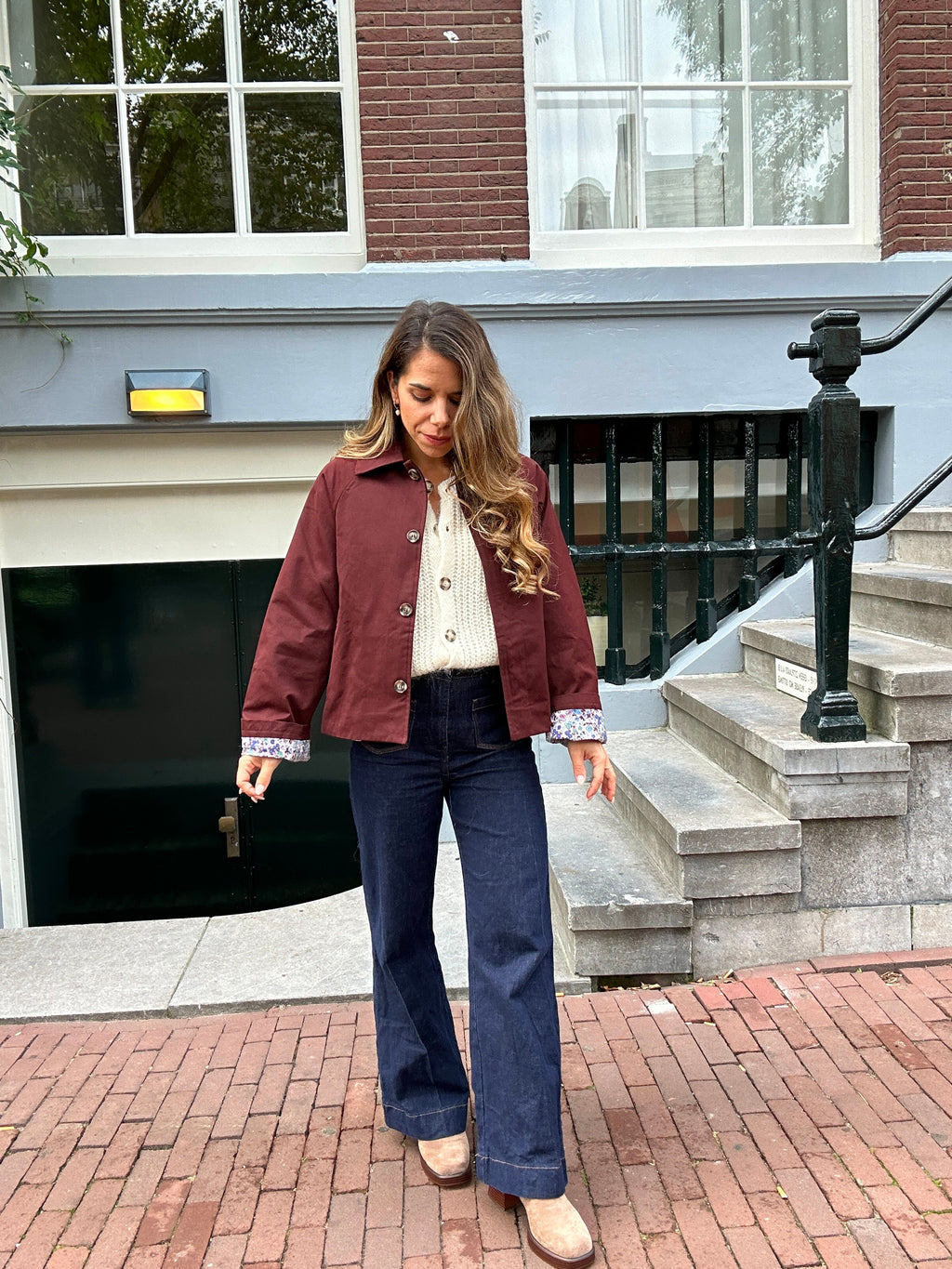 Edith Trench Jacket In Liberty Cotton Burgundy