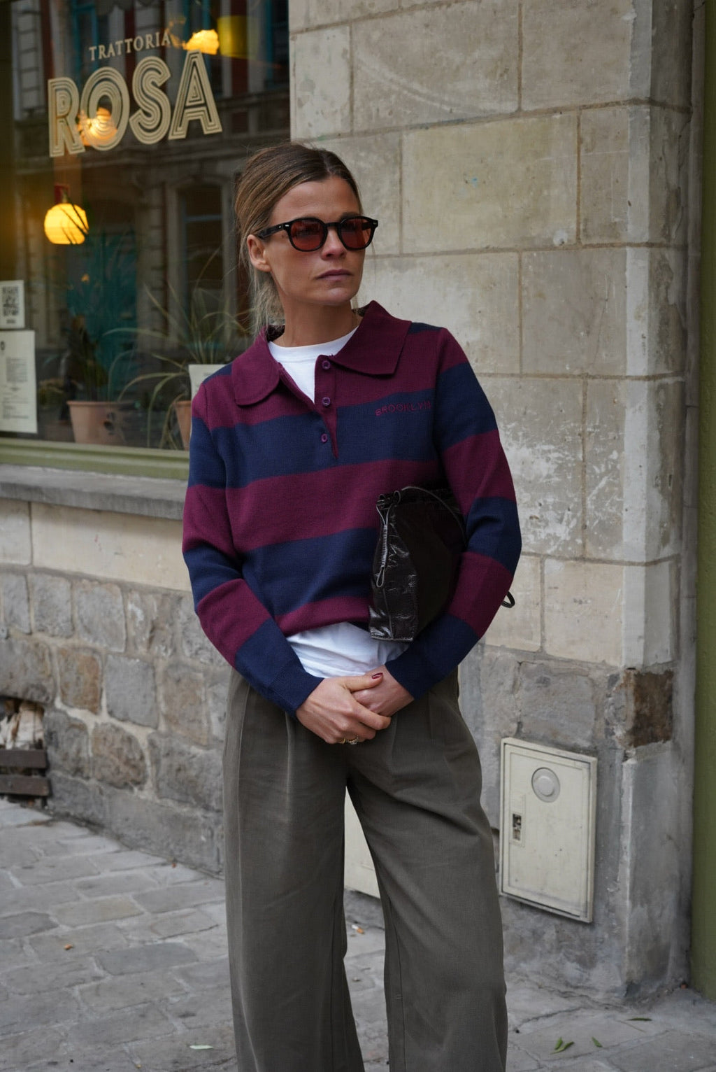 Leonardo Striped Polo Sweater Navy/Bordeaux