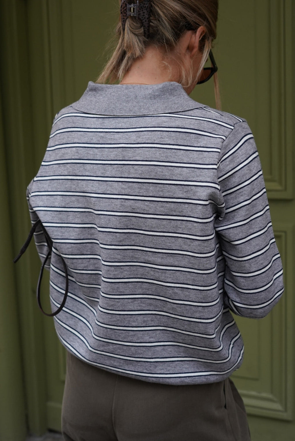 Hippolyte Gray Striped Polo Sweater