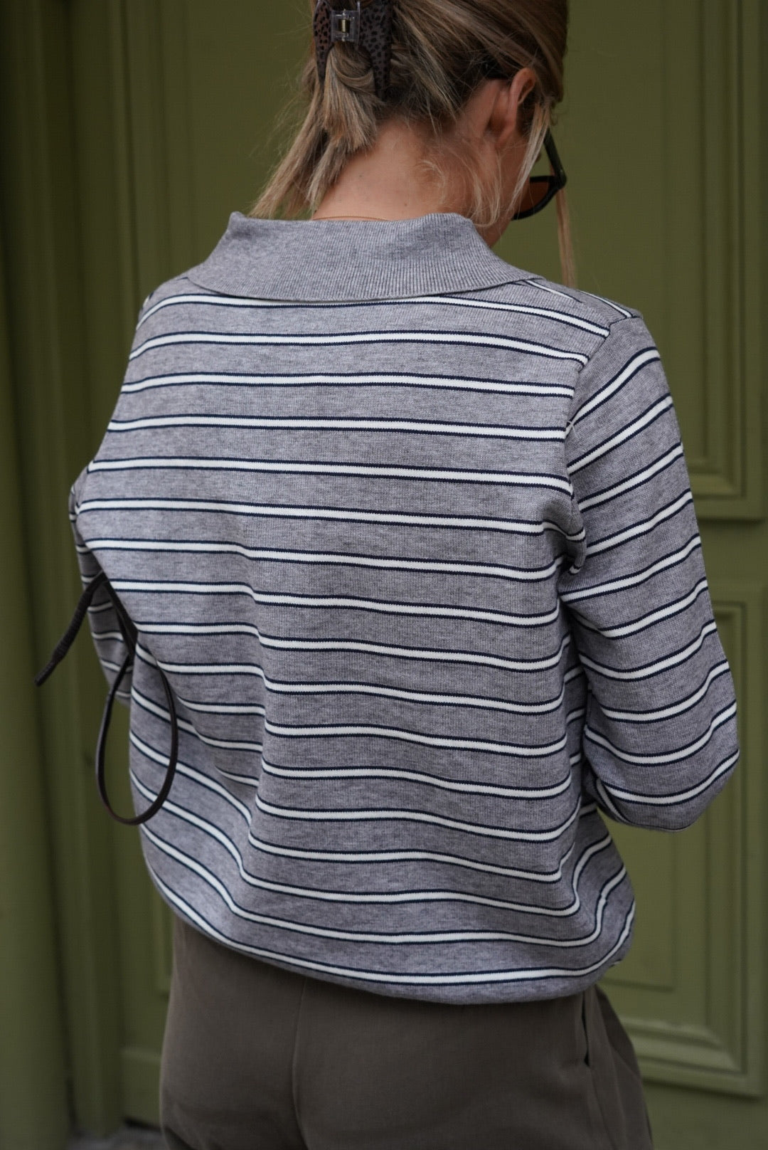 Hippolyte Gray Striped Polo Sweater