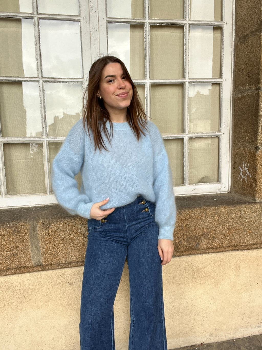 Gaia ice blue mohair and wool knit