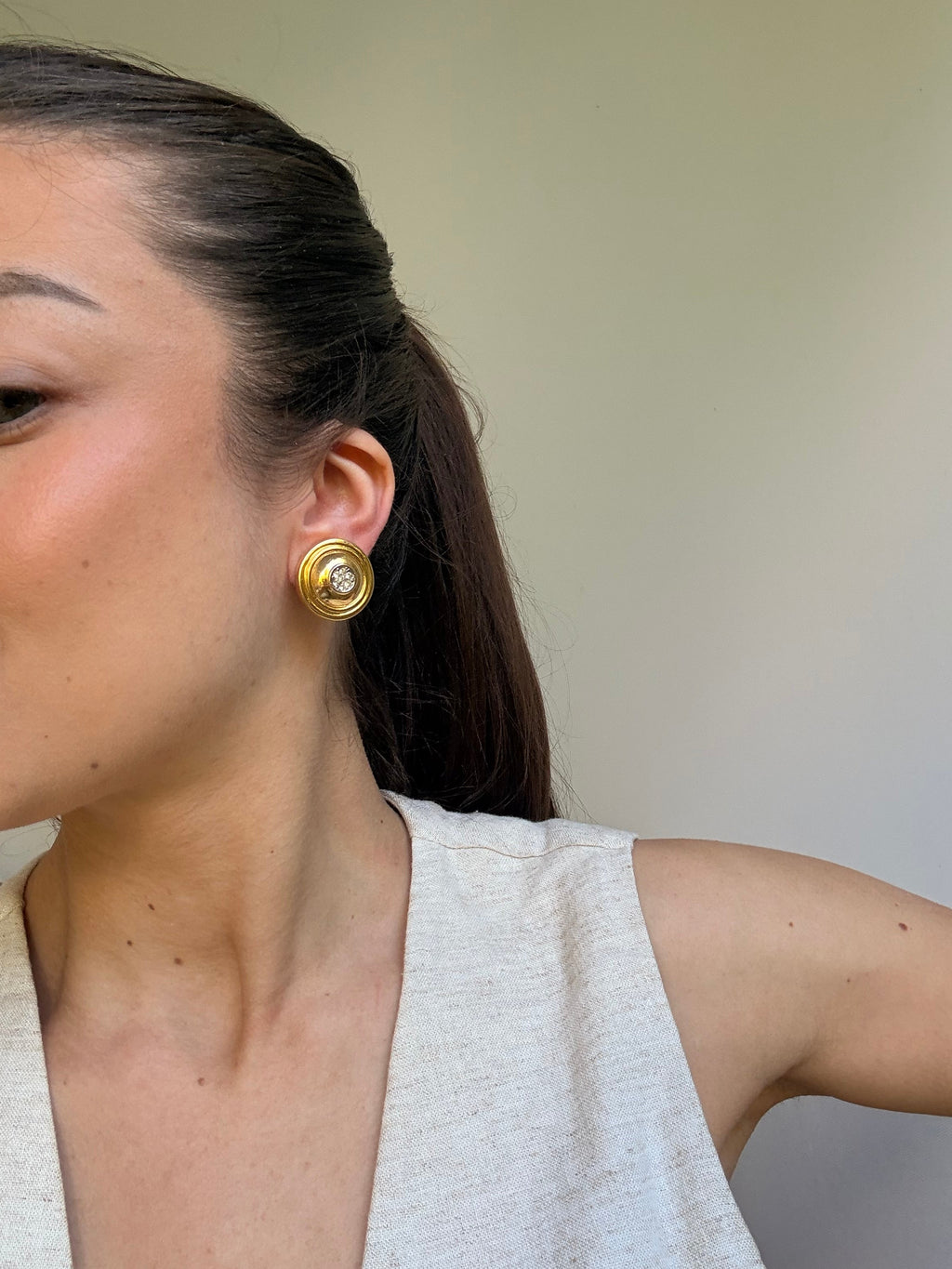 Pendientes David Grau Vintage - Redondos Dorados Y Strass