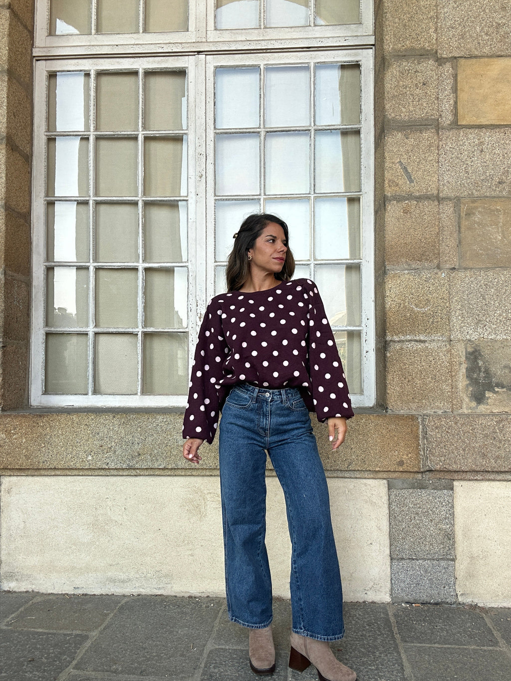 Zélie burgundy polka-dot wool jumper
