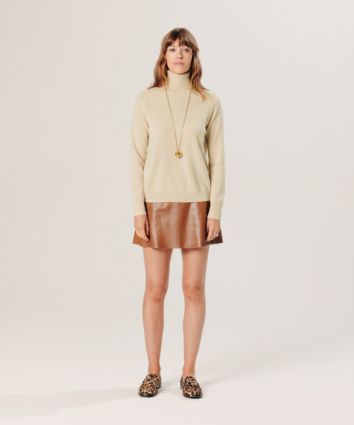 Pull Col Roule - Beige - Femme