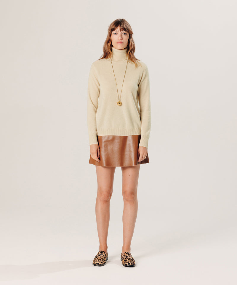 Pull Col Roule - Beige - Femme