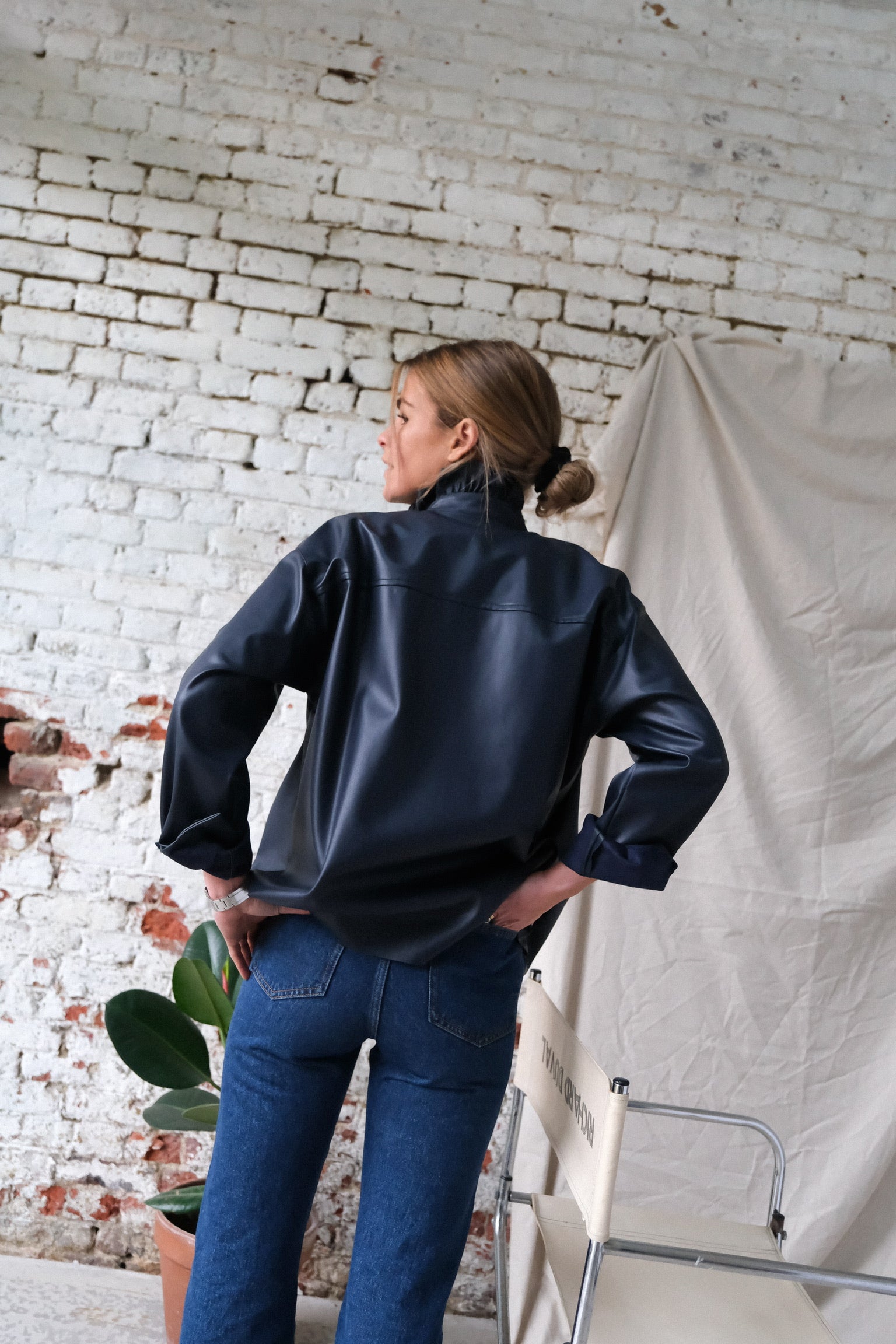 Lou Faux Leather Overshirt Navy