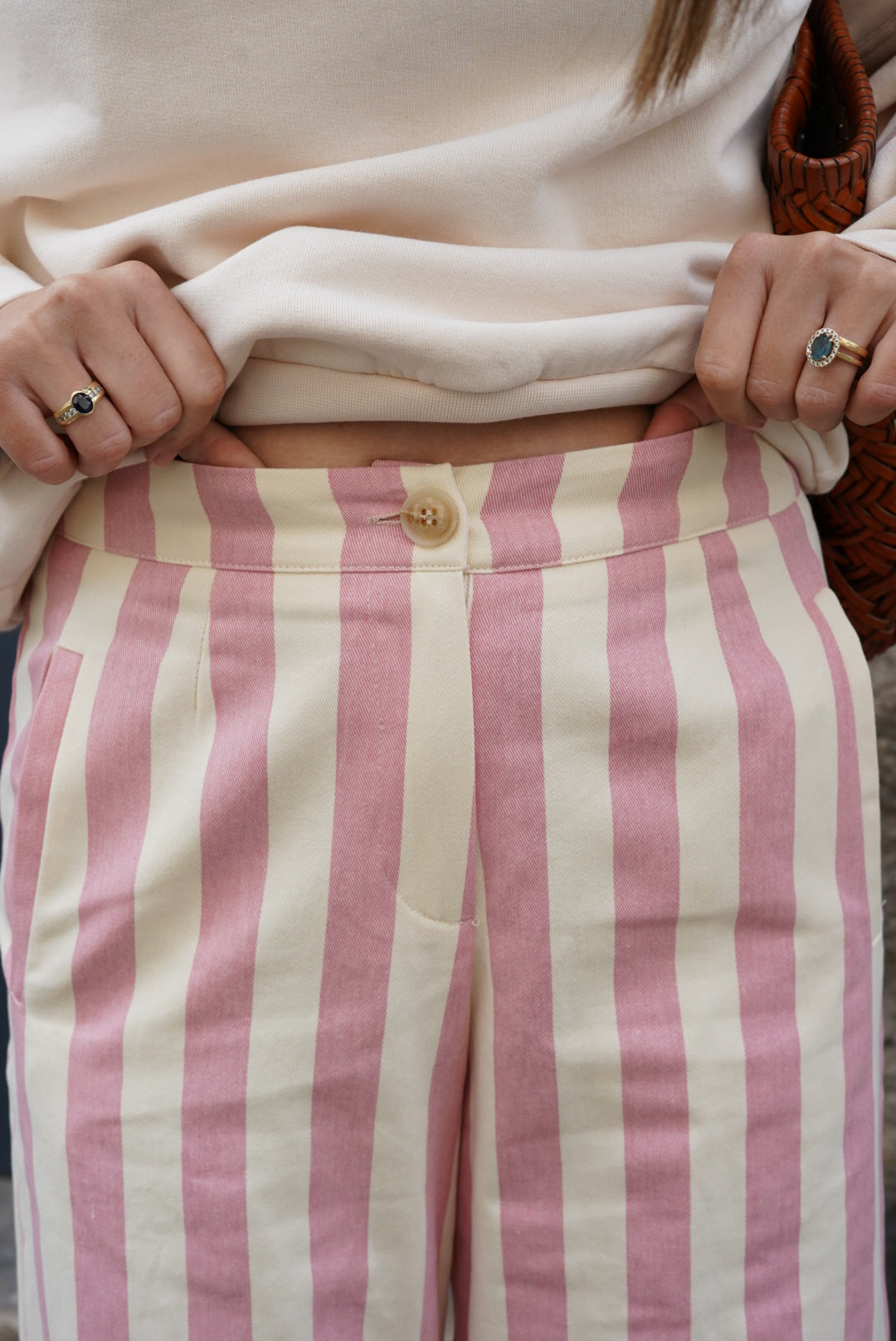 Hubert Stripe Pants Pink/Ecru