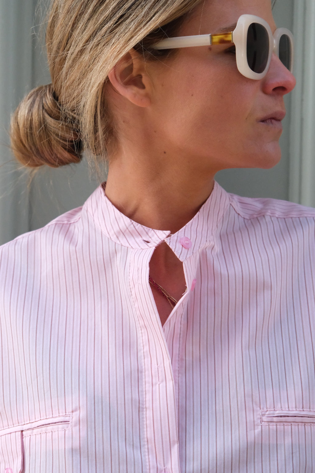 Blouse Astrid col mao rayure rose