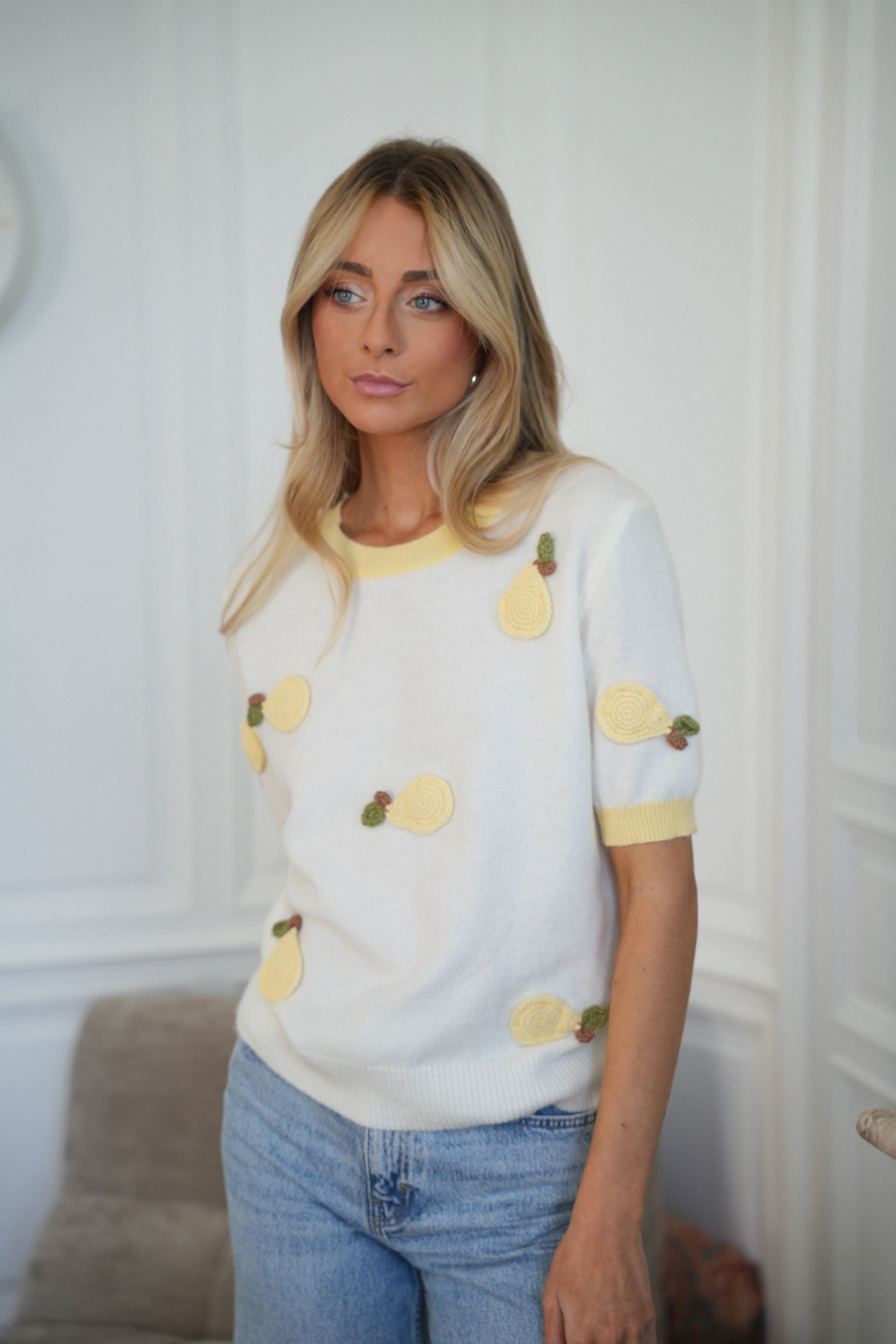 Pull Poires Maé - Blanc/Jaune
