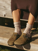 Zuecos folk de terciopelo caqui