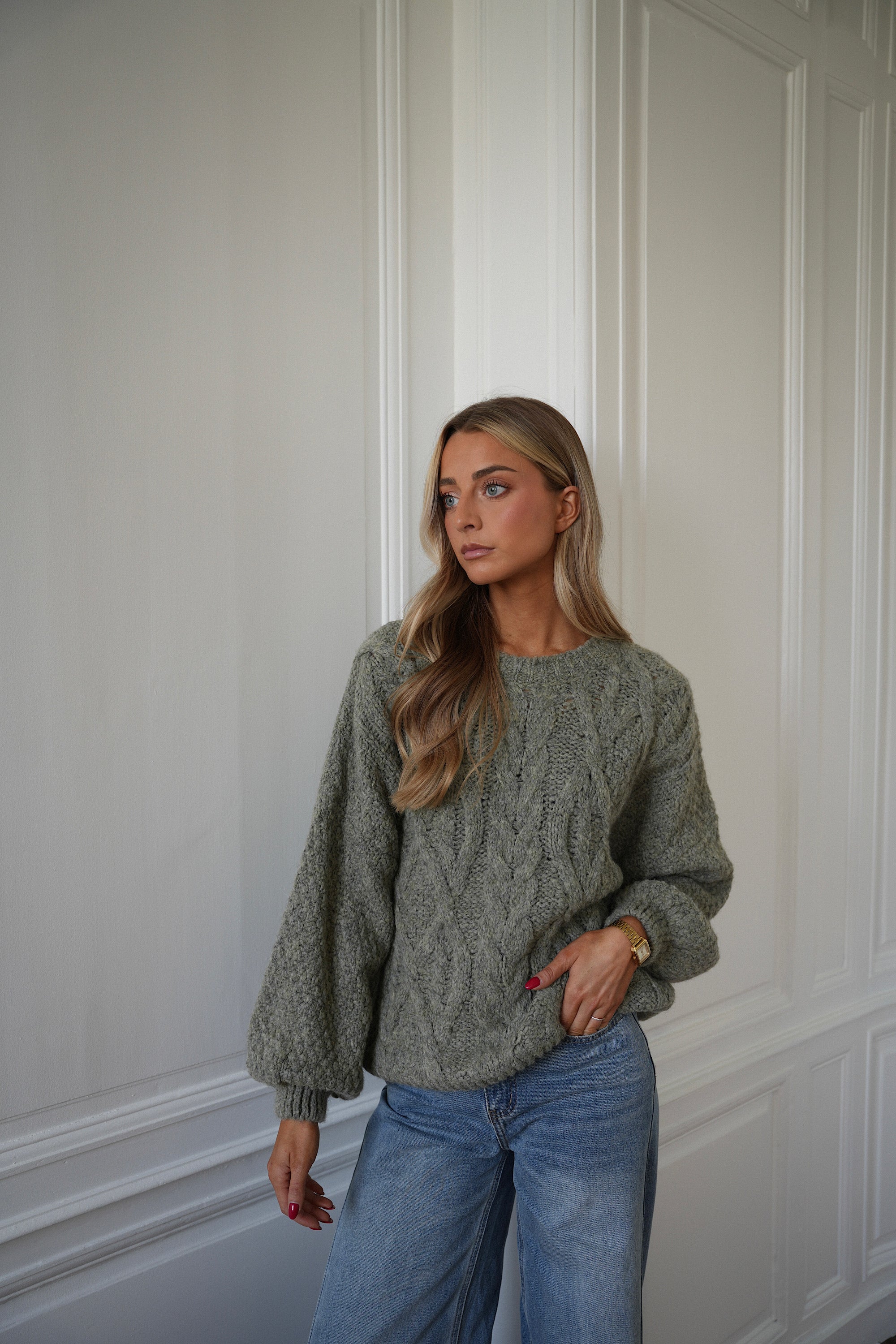 Santana Light Khaki - Cable Sweater