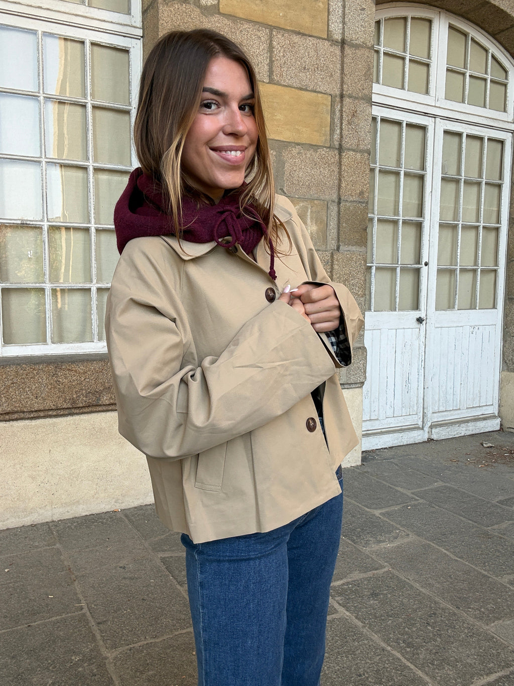 Pasamontañas de lana y cachemira burdeos