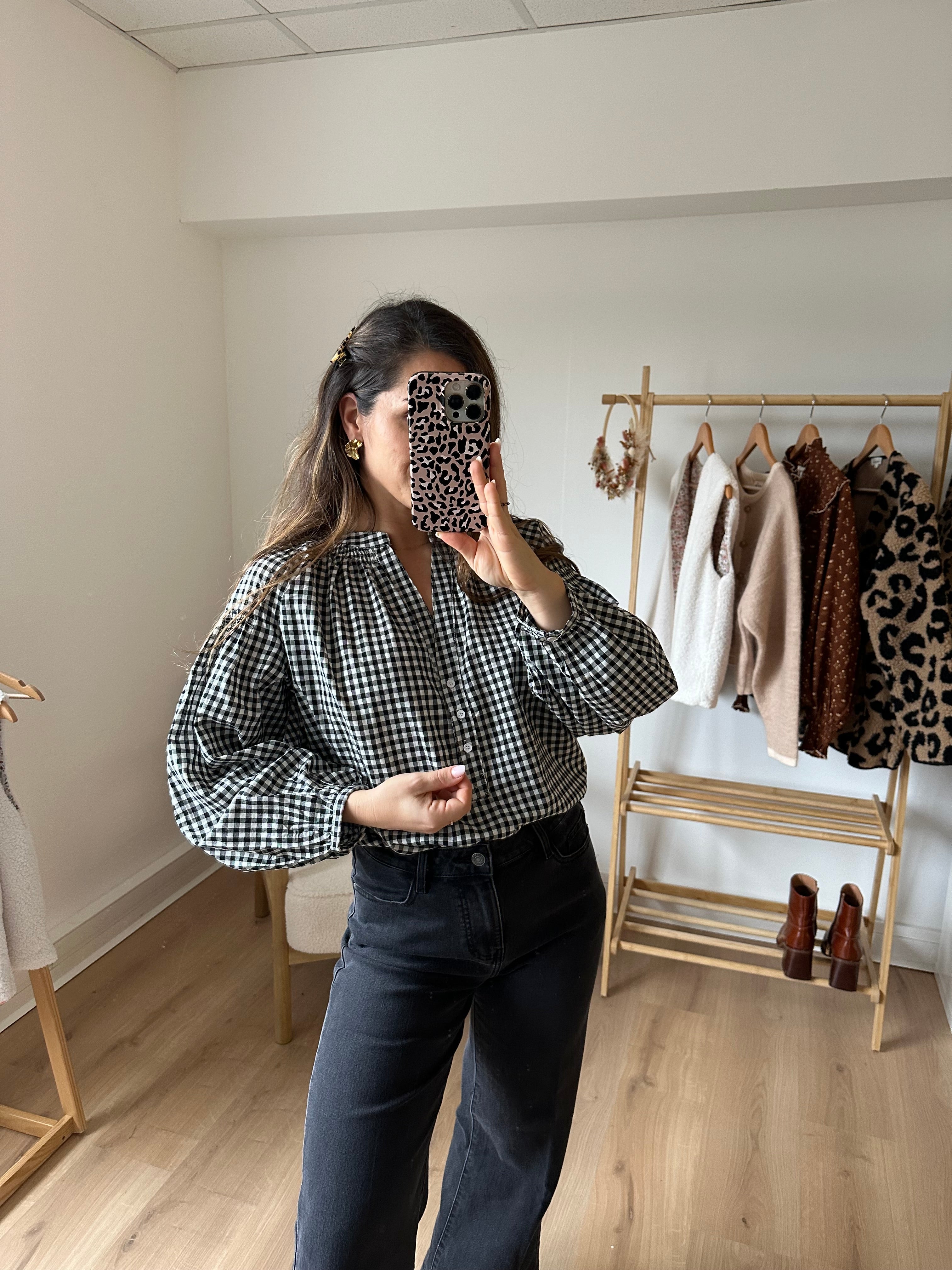 Clothilde black gingham blouse