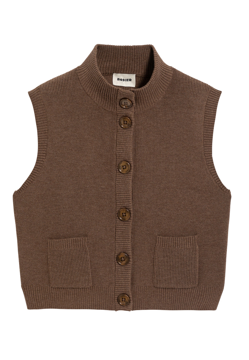 Chaleco de manga corta con cuello alto - Marrón Habana - Mujer