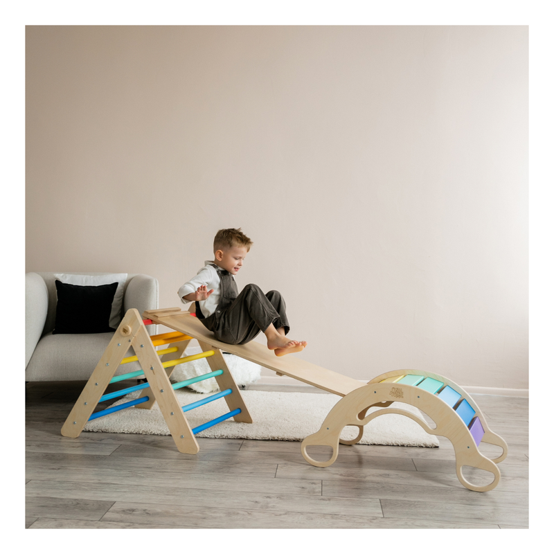 Triangle De Pikler + Grand Toboggan Double Face + Bascule D'Équilibre
