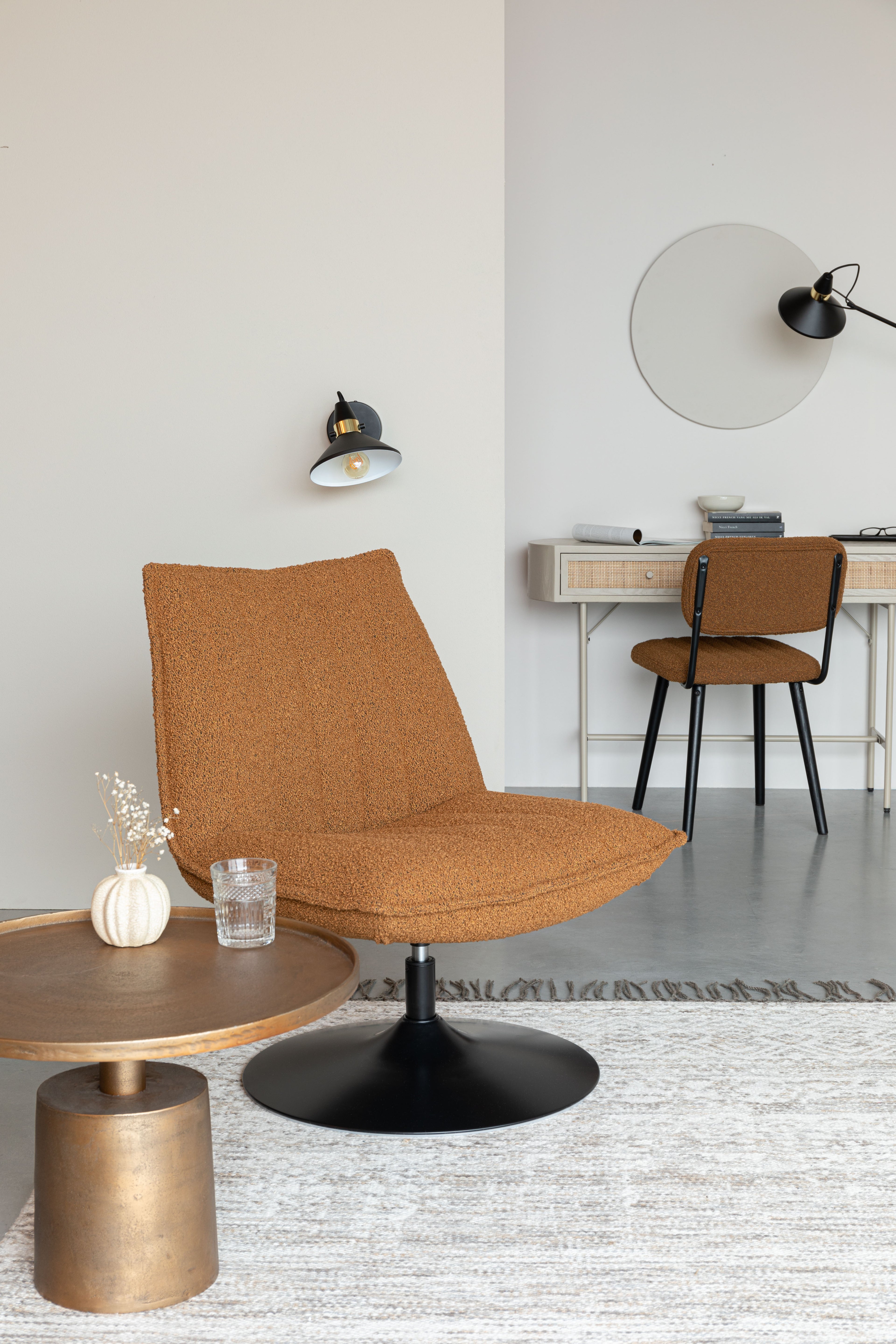 Jax Bouclé - Lounge Armchair - Fabric - Ochre/Brown