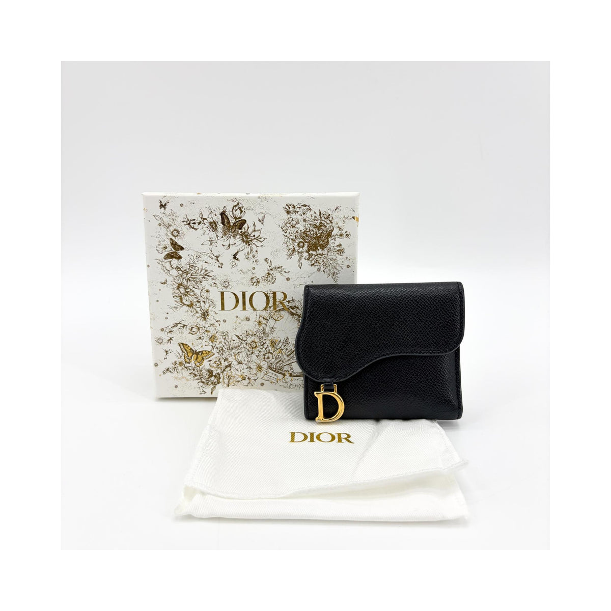 Portefeuille Christian Dior Saddle Lotus Mini Cuir - Noir