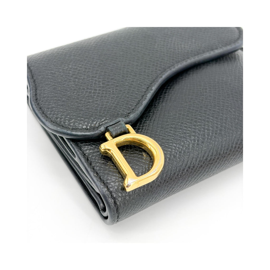 Portefeuille Christian Dior Saddle Lotus Mini Cuir - Noir